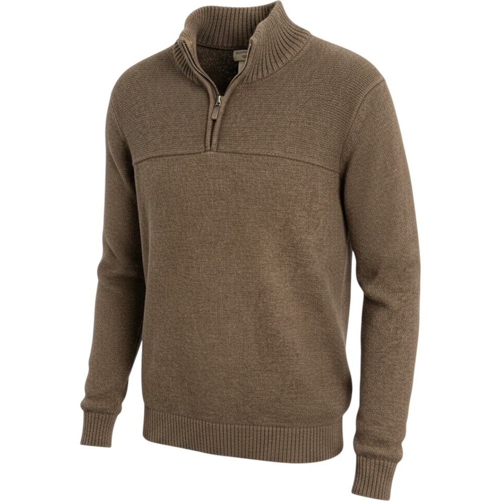 Dockers Mens XL Brown 100% Cotton Quarter Zip Mock Neck Pullover Sweater Ribbed